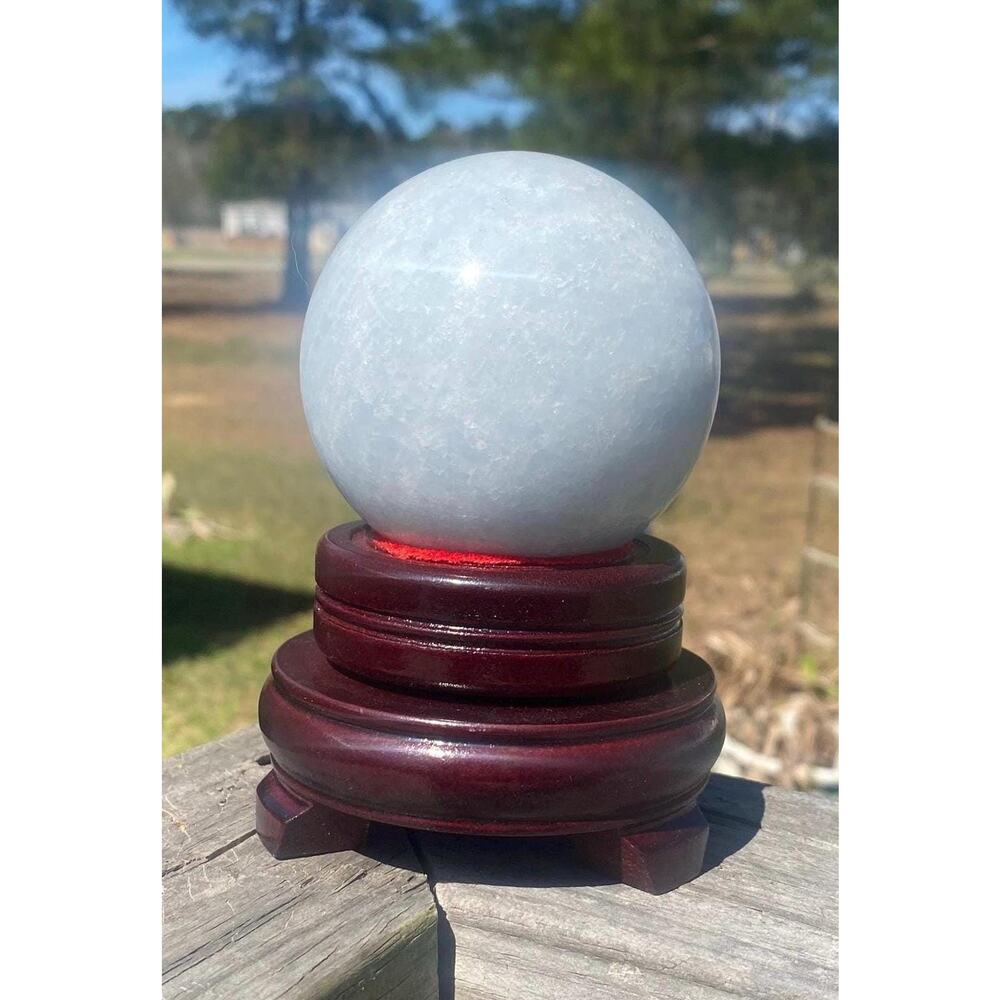72 mm Blue Calcite Crystal Sphere with Stand